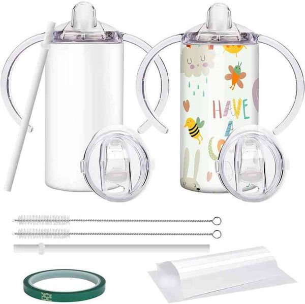 

12oz sublimation blank insulated sippy cups stainless steel kids tumbler with handles double wall vacuum mug for kids and children