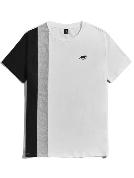 

men color block horse print tee 79yl#, White;black
