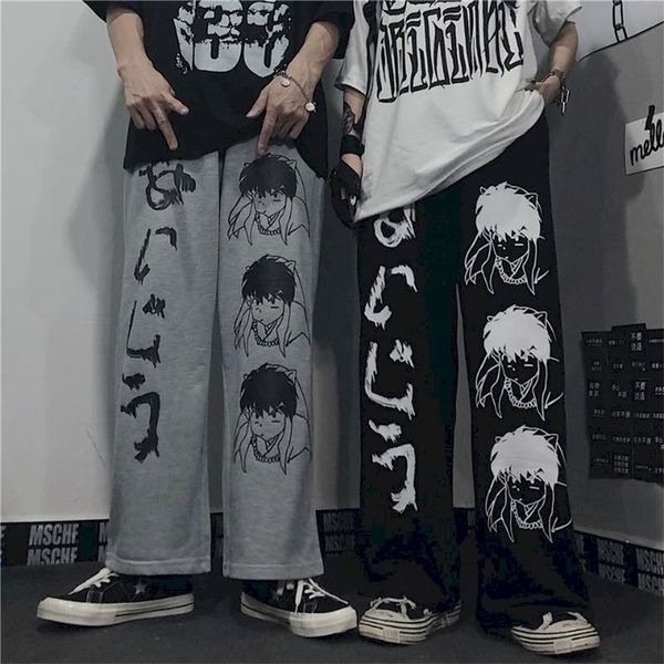 

high street cartoon men joggers wide leg pants sweatpants couple clothes vintage harajuku trousers straight casual plus size 201110, Black
