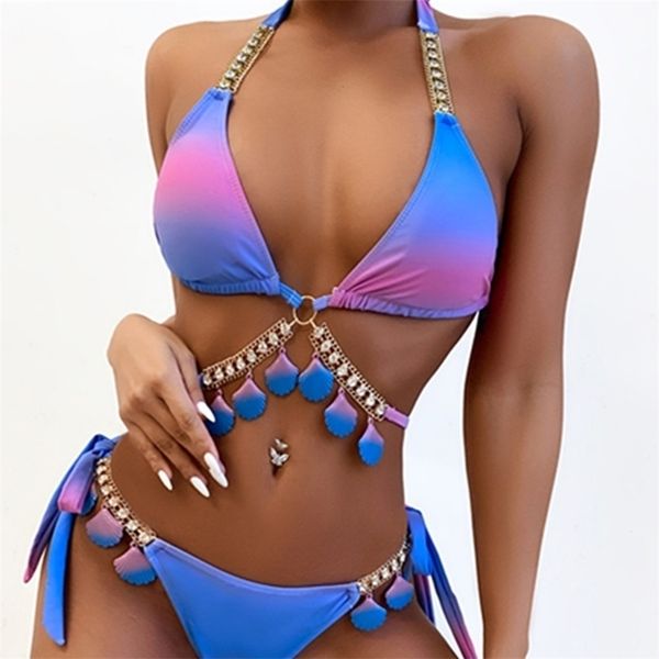 Sexy Shell Diamant Bikini Halter Push Up Bademode Frauen Badeanzug Weibliche Strappy Bikini Set Brasilianische Badeanzug Bademode 220518