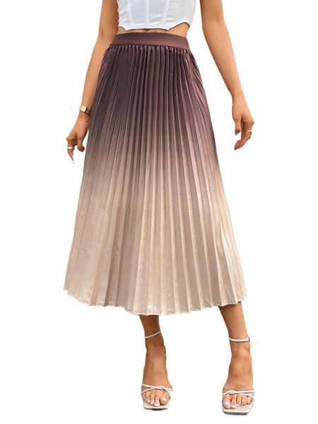 

ombre high waist pleated skirt a8vc#, Black