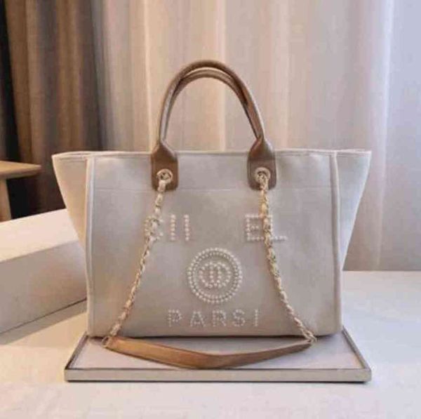 

classic brand luxury ch beach bags canvas pearl evening bag designer portable shopping large capacity handbag women handbags label backpack