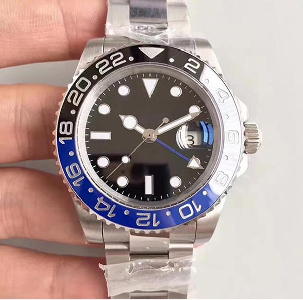 

st9 watch stainless black blue batman ceramic bezel luxury mens mechanical automatic movement gmt self-winding men watches 126710 wristwatch, Slivery;brown