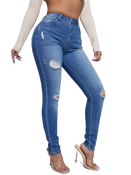 

sxy ripped detail skinny jeans 56wy#, Blue