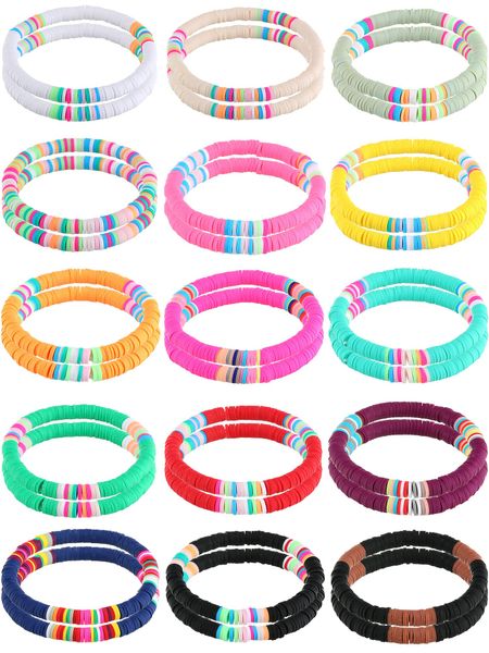 

link chain heishi bracelets surfer beaded rainbow clay boho friendship stacka amdjr, Black