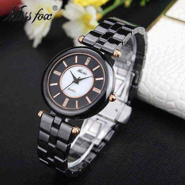 

luxury women's watch wristwatches fashion high-grade simple black ceramic waterproof quartz watch, Slivery;golden