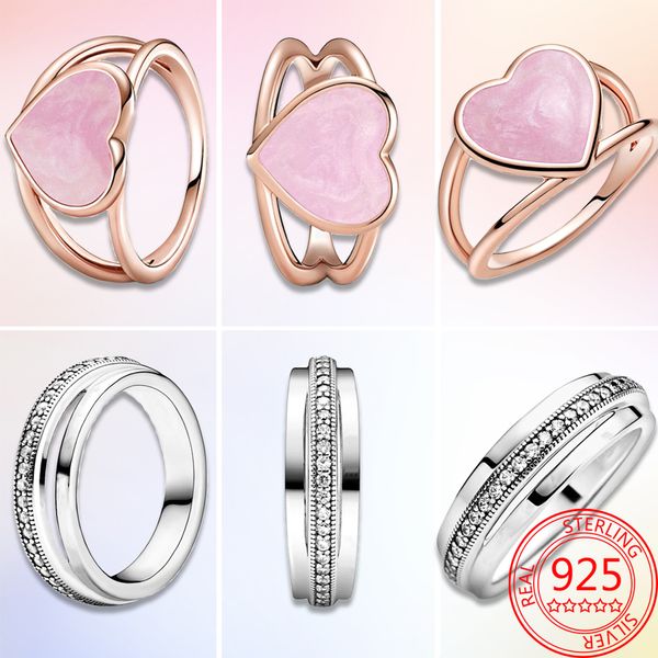 La nuova coppia popolare in argento sterling 925 squilla i gioielli fai-da-te da donna Fashion Halo Heart per il fascino della moda