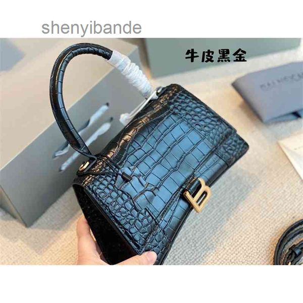 

brand balencaigass designer b home hourglass bag first layer cowhide hourglass bag b family handbag single shoulder crocodile pattern small