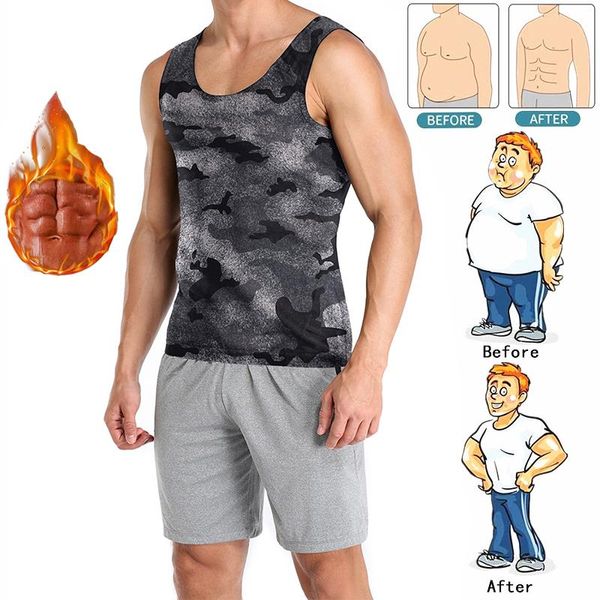 Intimo modellante per il corpo da uomo Tuta da sauna per uomo Allenatore in vita Gilet in polimero Shaper per migliorare il sudore per la perdita di peso Pancia dimagrante Allenamento Fitness CanottaM