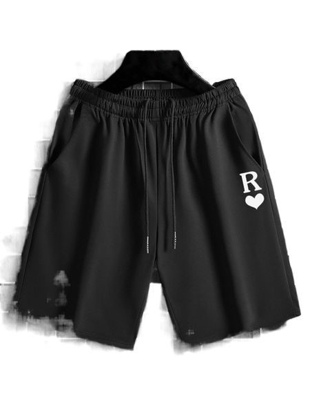 

men heart & letter graphic drawstring waist shorts i6tu#, White;black