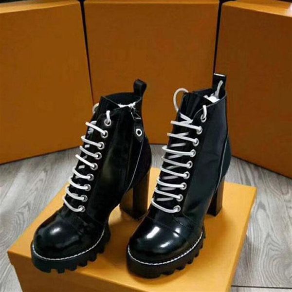 

2019woman's leather shoes lace up ribbon belt buckle ankle boots factory direct female rough heel round head autumn winter ma2408, Black