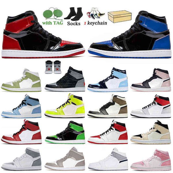

2022 with box jumpman 1 1s basketball shoes rebellionaire banned patent bred royal blue green python visionaire stealth shadow linen mens