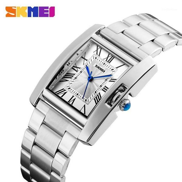 

skmei fashion bracelet womens watch casual auto date rectangle stainless steel wrist watches relogio femenino horloge dames 12841237c, Slivery;brown