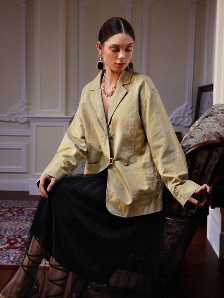

x wei zhou pocket front drop shoulder single button blazer r0if#, White