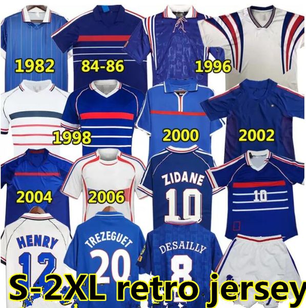 1998 camisas de futebol retr￴ 82 84 86 96 98 00 02 04 06 Zidane Henry Maillot de Foot Camisas de futebol Rezeguet Desailly Classic Vintage Jersey Men Kit Kit Uniforms 888