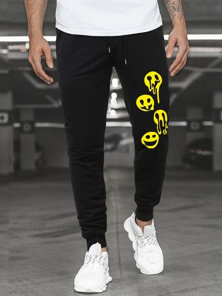 

men cartoon graphic drawstring waist sweatpants t6qj#, Black