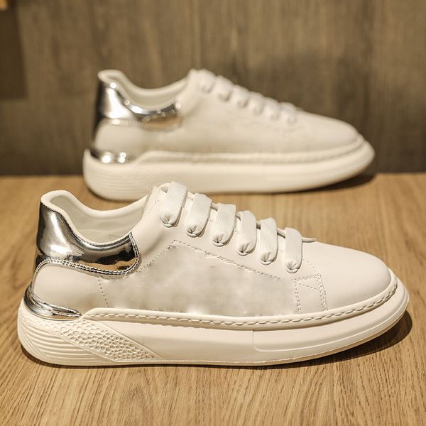 

new sneakers men shoes pu leather round toe flat lace-up fashion trend simple and comfortable breathable business casual shoes hm244, Black