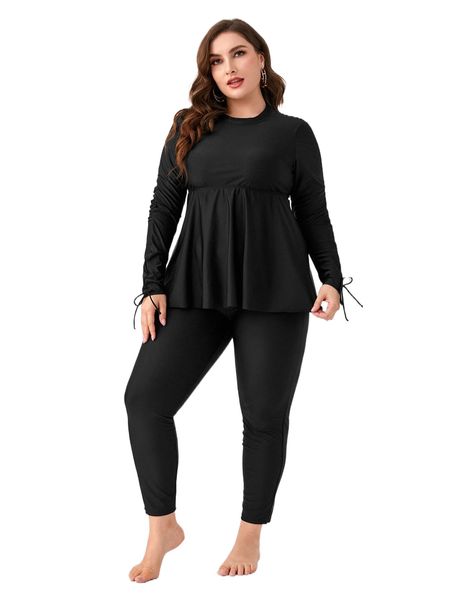 

plus tie cuff bikini swimsuit with swimming cap z1wq#, White;black