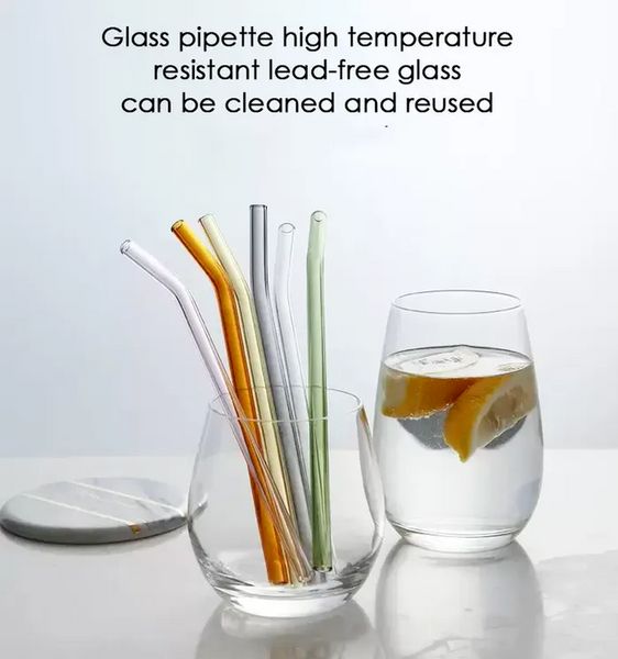 20 cm wiederverwendbare Trinkhalme aus Öko-Borosilikatglas, transparent, gebogen, gerade, Milch-Cocktail-Strohhalm, hohe Temperaturbeständigkeit, sxa26
