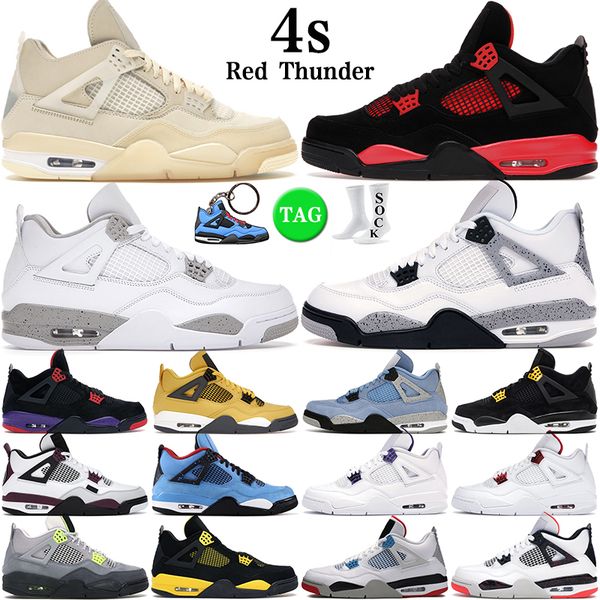 

mens basketball shoes 4s black cat red thunder 4 university blue sail white oreo tour yellow bordeaux men women outdoor sports trainers snea, White;red