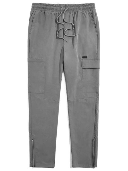 

men drawstring waist zipper hem pants i7wg#, Black