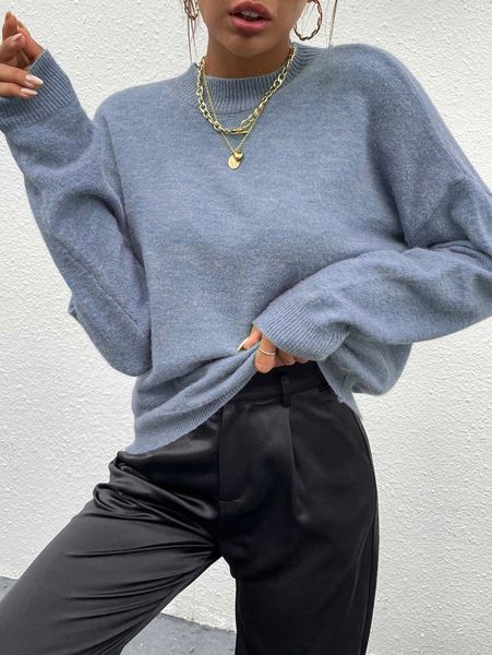 

mock neck drop shoulder sweater m1mf#, White;black