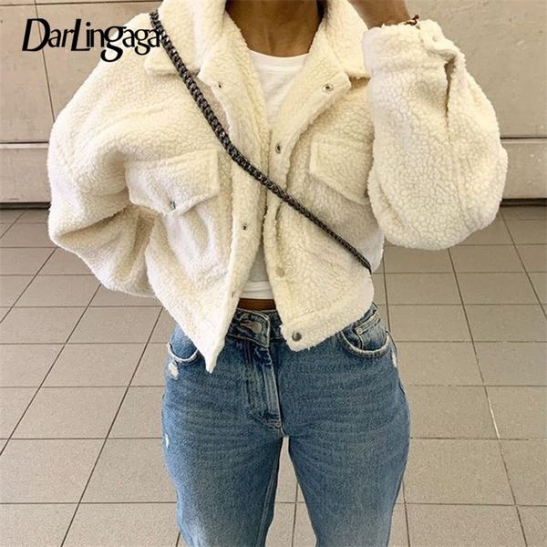 

darlingaga fashion lamb wool autumn winter coat women jacket fleece shaggy warm cropped jackets overcoat single breasted outwear 220727, Black;brown