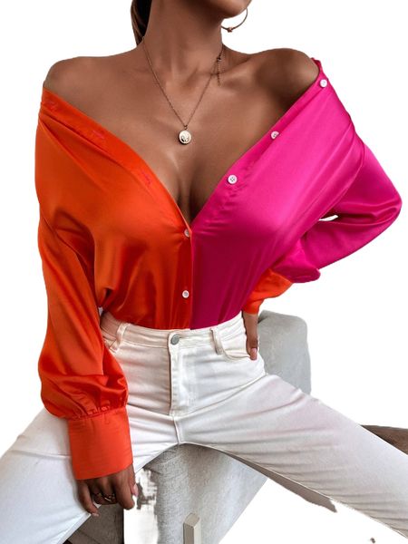 

two tone satin shirt w918#, White