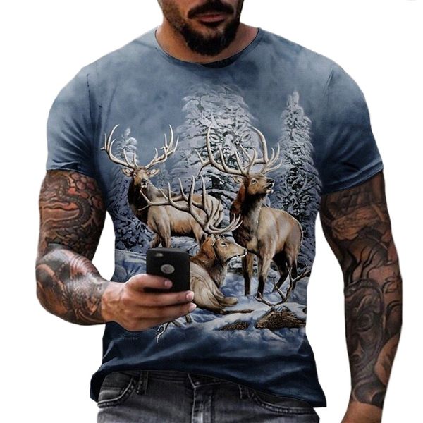 

men's tee t shirt shirt 3d print graphic elk plus size crew neck casual daily short sleeve basic designer slim fit big and tall a b c, White;black