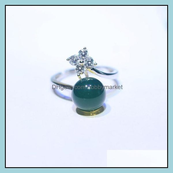 Ringos de cluster jóias naturais mexico azul anel âmbar incrustado 925 SERLING SIER para mulheres Redes de diamante de diamante Drop entrega 2021 rhyxu