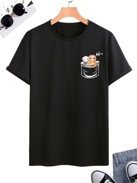 

men cartoon & letter graphic tee 55oc#, White;black