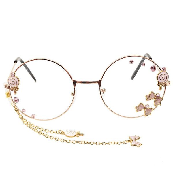 Mode Sonnenbrillenrahmen Niedliche Schleife Lollipop Anhänger Klare optische Brillengestelle Frauen Runde Mädchen Retro Gothic Handgemachte Brillen Glas