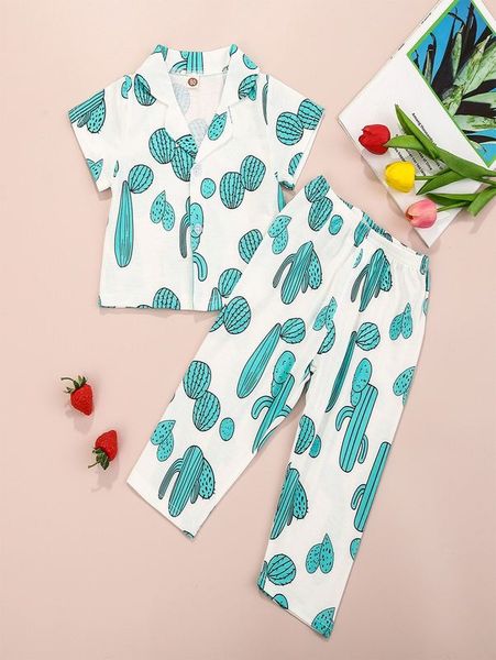 

toddler boys cactus print lapel collar pj set she, Blue;red