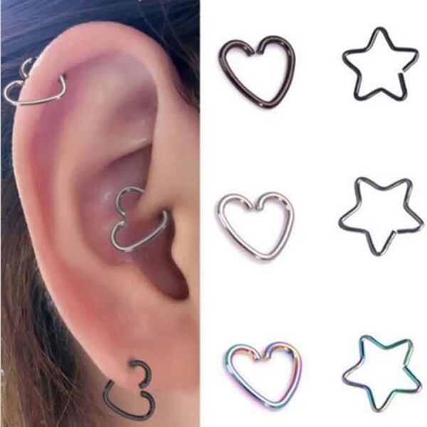 Gioielli per il corpo Acciaio chirurgico Cuore Cartilagine Tragus Piercing Cerchio Labbro Naso Anelli Orbitale Ear Stud Helix Gioielli