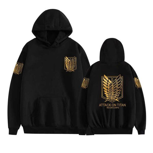 

attack on titan hoodie men's women's anime streetwear pullover harajuku hoodie double-sided print hoodie creative sportswear, Black