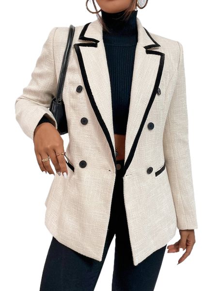 

contrast binding double breasted blazer s1oa#, White