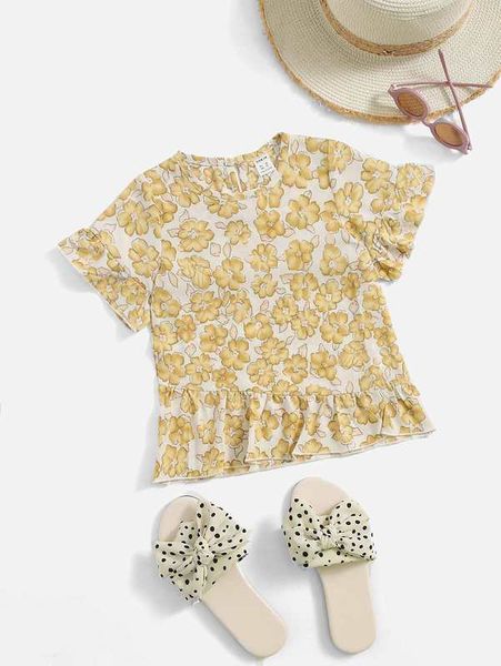 

toddler girls allover floral print ruffle hem she, White;black