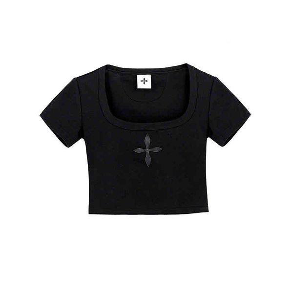 

high-quality women's clothing independent designer brand 2022 spring / summer smfk cross short sleeve t-shirt, White
