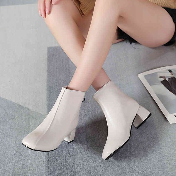 

slippers martin boots women's british style square head thick heel short autumn and winter leather plush small td9v, Black