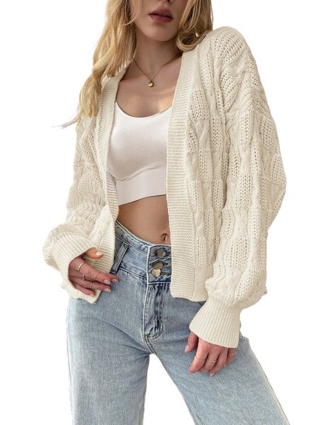 

drop shoulder cable knit duster cardigan i00u#, White;black