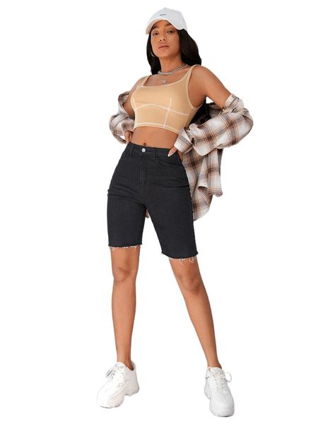 

raw hem denim biker shorts s1fr#, White;black
