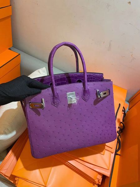 

touch handbag 25cm brand touch purse real crocodile with ostrich skin fully handmade luxury bag wax line stitching wholesale price best