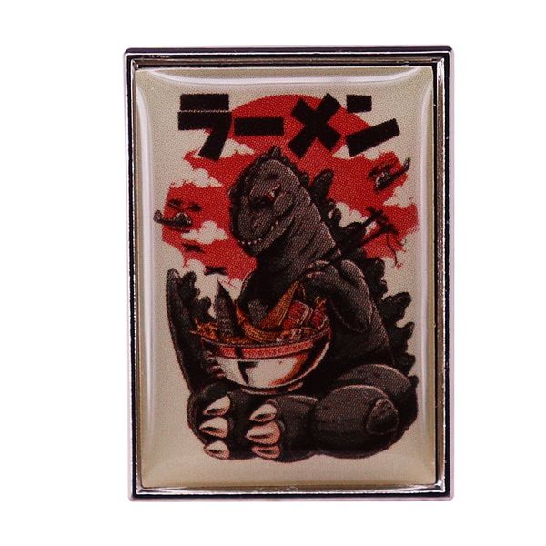 

kaiju's ramen g0dzilla lapel pin poster art brooch jewelry gift, Blue