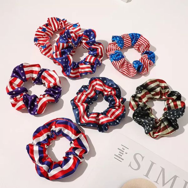 

hair accessories women girls us flag independence day scrunchies 4th of july elastic ring ponytail holder hairbands rubber band scrunchty, Slivery;white