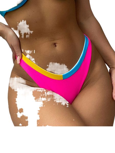 

color block high cut bikini bottom r5pe#, White;black