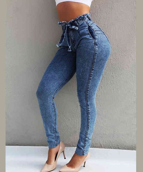 Kadınlar skinny jeans yüksek bel streç ince denim popo asansör kalem pantolon elastik pantolon l220726