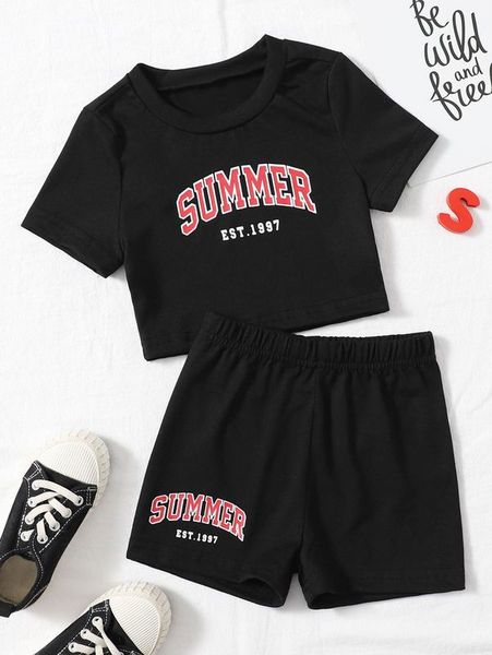 

toddler girls letter graphic tee & shorts she02, White