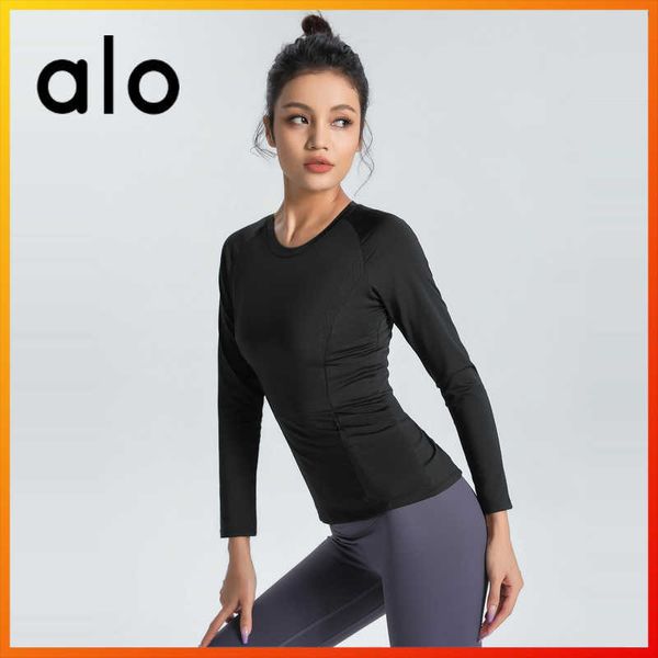 

alo yoga new women's stitching long sleeve pure color sports running gym breathable fitness t-shirt fashion slim 1290, White;red