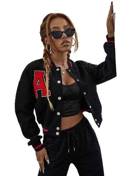

letter patched bomber jacket t76p#, Black;brown