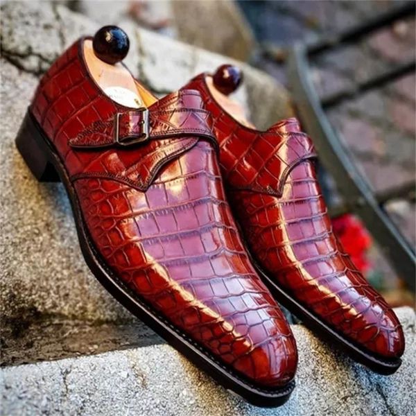 

Men Elegant Monk Shoes PU Solid Color Retro Square Buckle Crocodile Pattern Fashion Business Casual Wedding Daily Dress Shoes, Clear